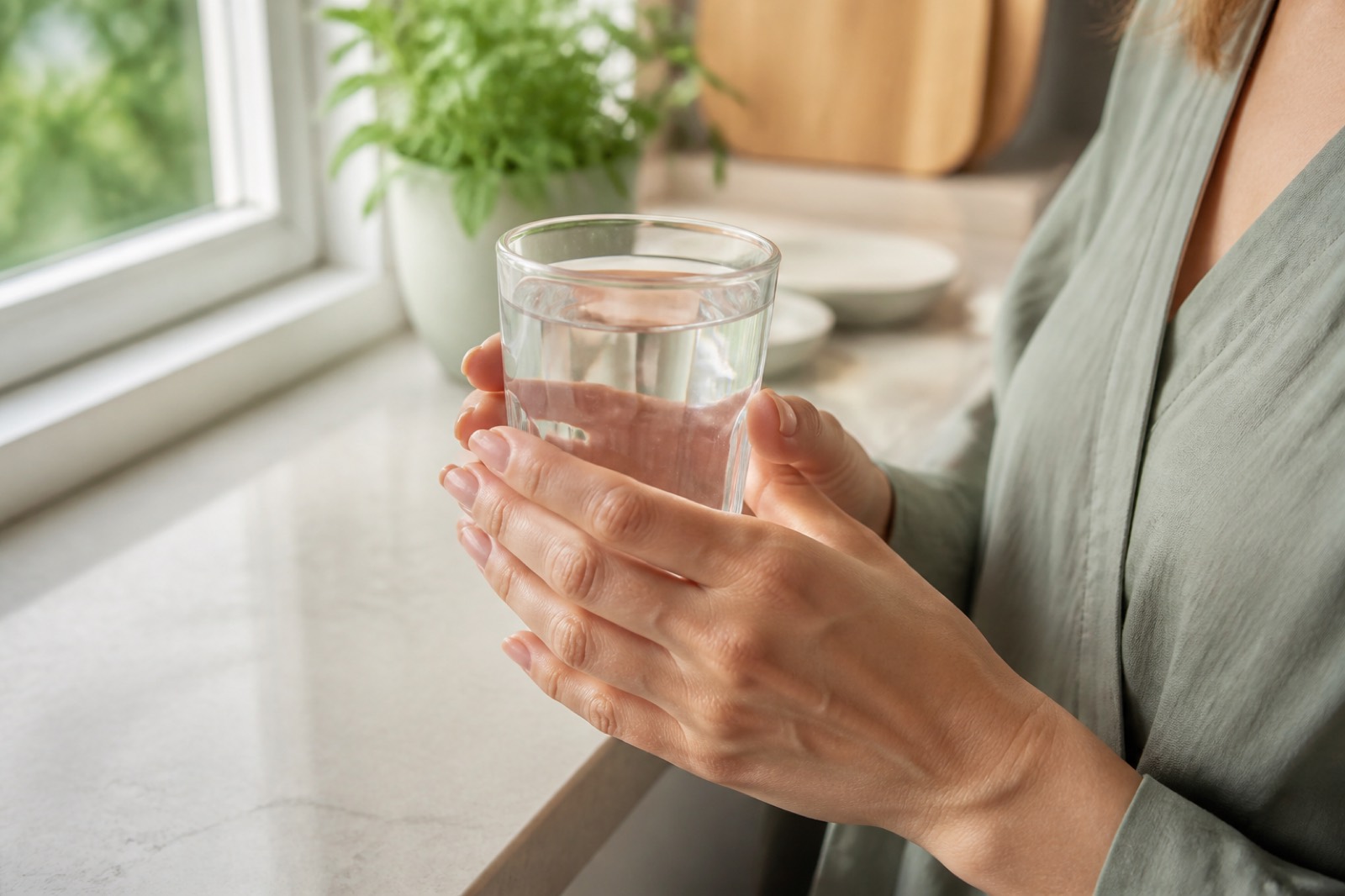 Manos sosteniendo un vaso de agua